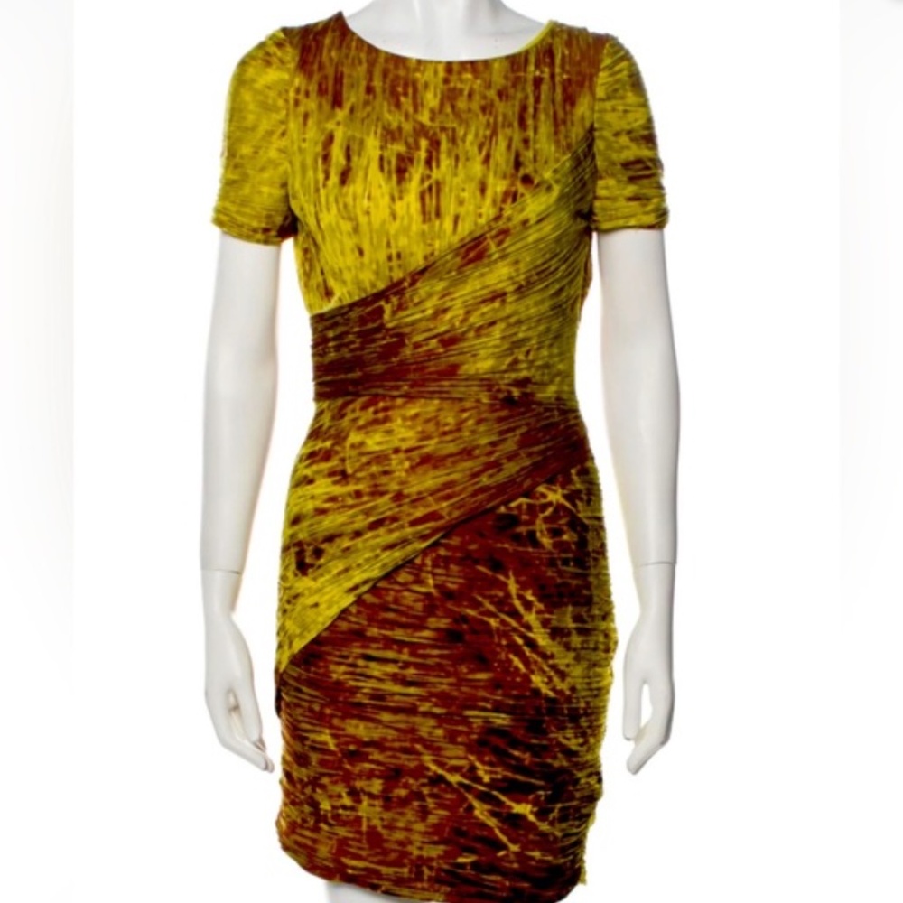 HALSTON HERITAGE BODYCON WRAP DRESS GREEN CHARTREUSE SIZE 2
